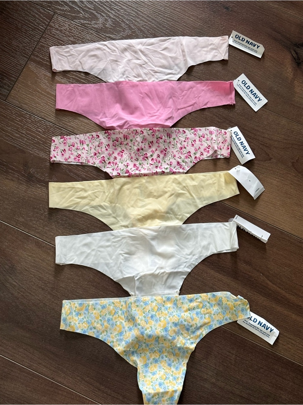 Old Navy Women’s Pastel Thong Panty Pack - Pink, Yellow, White, Floral - Picture 1 of 3